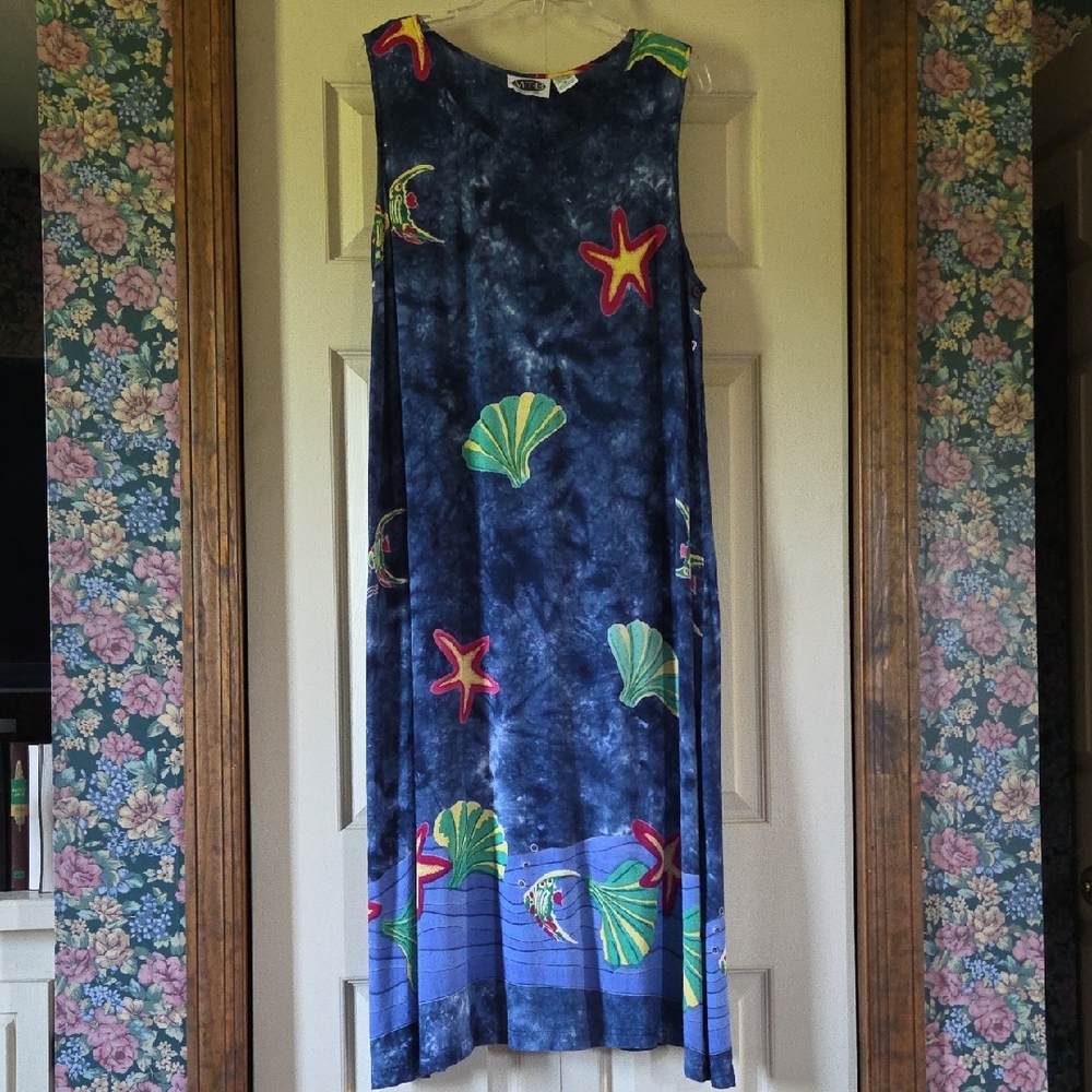 Blue Sleeveless Dress with Starfish & Shells